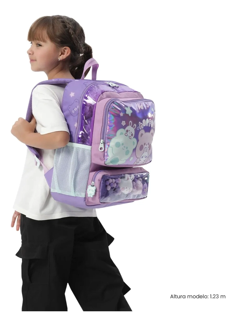 MOCHILA ESCOLAR TOTTO PARA NIÑA FRIENDS PARTY MEDIANO MORADO - 2