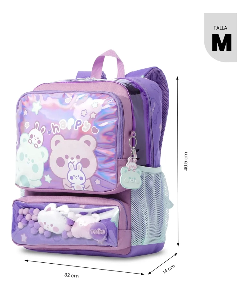 MOCHILA ESCOLAR TOTTO PARA NIÑA FRIENDS PARTY MEDIANO MORADO - 3