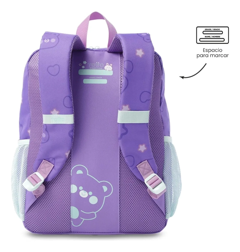 MOCHILA ESCOLAR TOTTO PARA NIÑA FRIENDS PARTY MEDIANO MORADO - 4