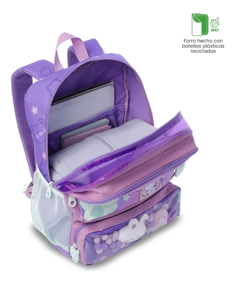 MOCHILA ESCOLAR TOTTO PARA NIÑA FRIENDS PARTY MEDIANO MORADO - 5