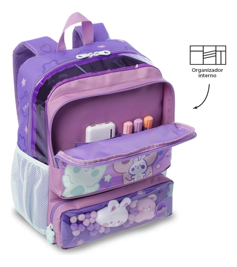MOCHILA ESCOLAR TOTTO PARA NIÑA FRIENDS PARTY MEDIANO MORADO - 6