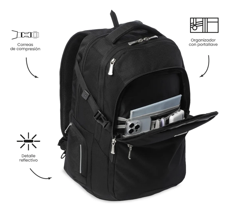 MOCHILA EJECUTIVO PORTA PC 17  NOVIXAN NEGRO HOMBRE - 6