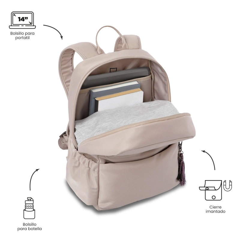 MOCHILA UNIVERSITARIO CORNEANA PORTA PC 14' BEIGE MUJER - 4