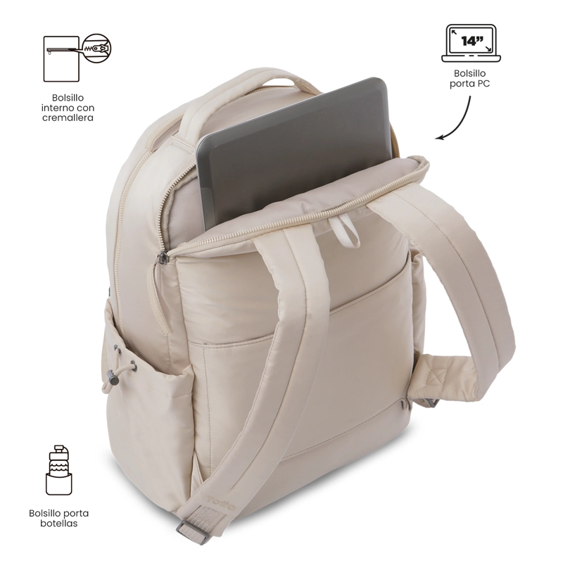 MOCHILA UNIVERSITARIO ESTAMBUL PORTA PC 14' BEIGE MUJER - 4