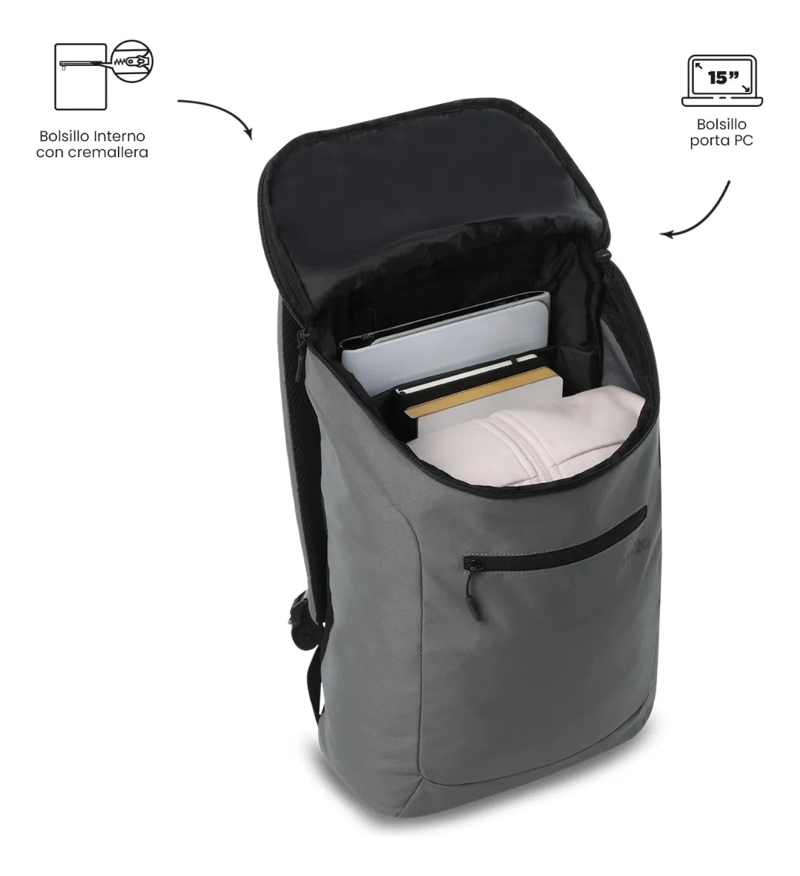 MOCHILA EJECUTIVO PORTA PC 15  RAP GRIS HOMBRE - 5