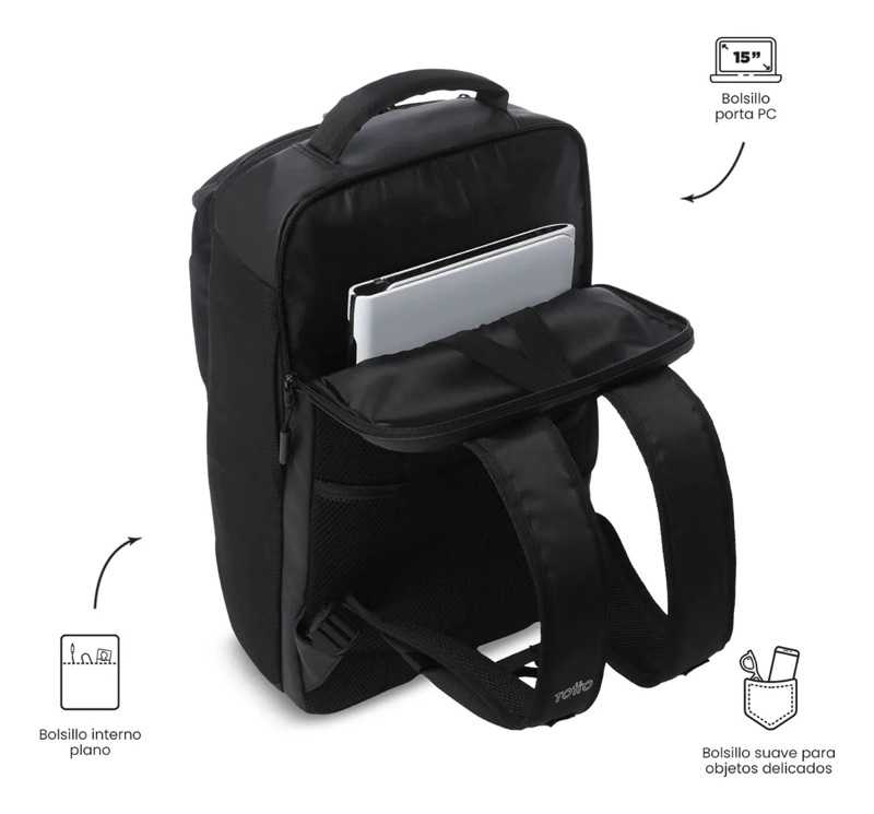 MOCHILA EJECUTIVO PORTA PC 15  TORK NEGRO HOMBRE - 5