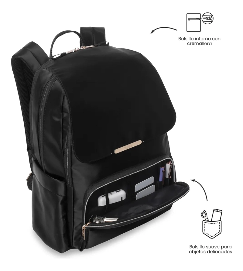 MOCHILA EJECUTIVO PORTA PC 16  BEL 2.0 NEGRO MUJER - 6
