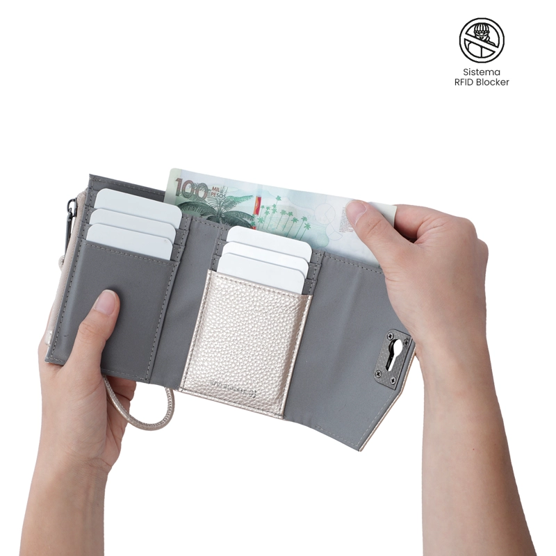 BILLETERA MUJER SMOOTH PEQUEÑA CON RFID BLOCKER BEIGE - 2