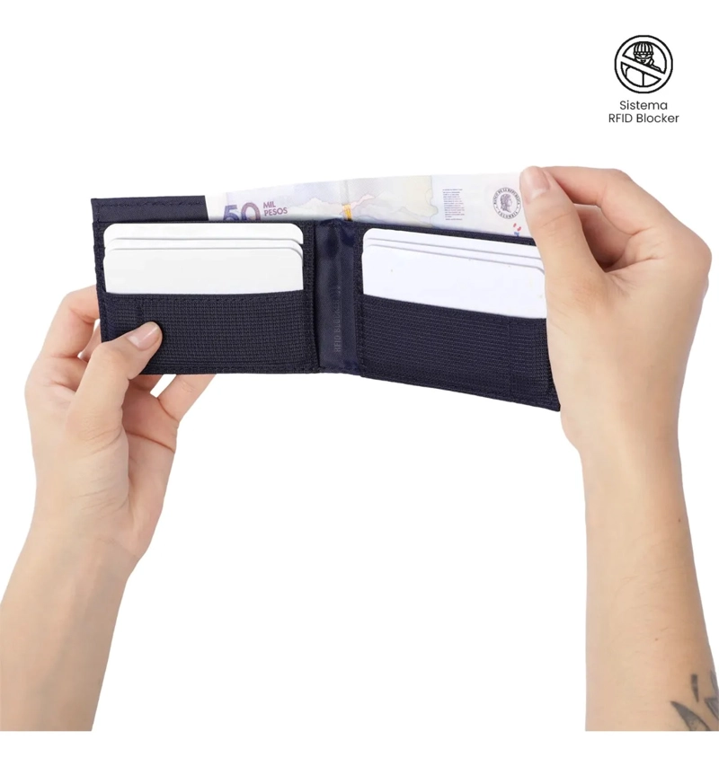 BILLETERA HOMBRE MESH PEQUEÑA CON RFID BLOCKER AZUL - 3