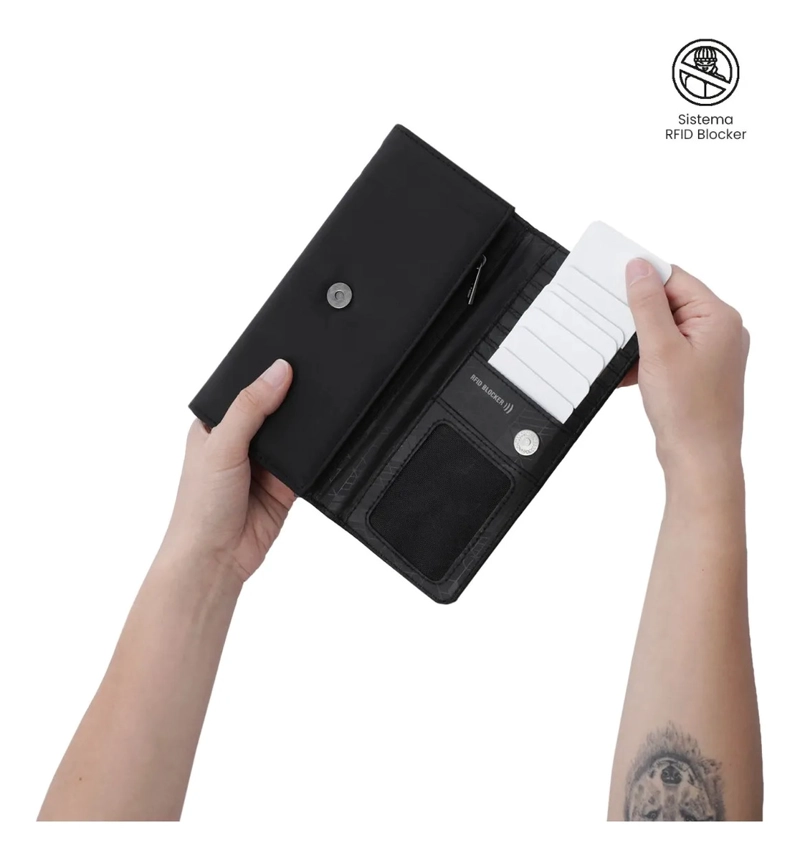 BILLETERA MUJER ADELAIDE GRANDE CON RFID BLOCKER NEGRA - 3