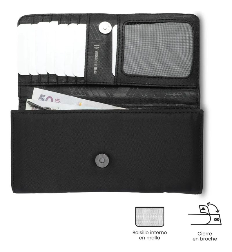 BILLETERA MUJER ADELAIDE GRANDE CON RFID BLOCKER NEGRA - 4