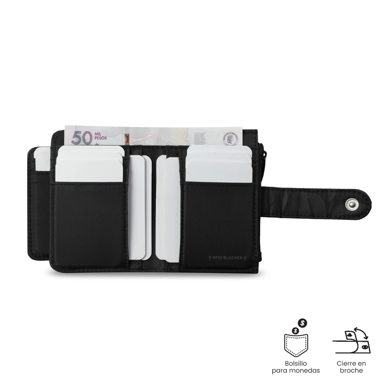BILLETERA MUJER TEXTURE PEQUEÑA CON RFID BLOCKER NEGRA - 3