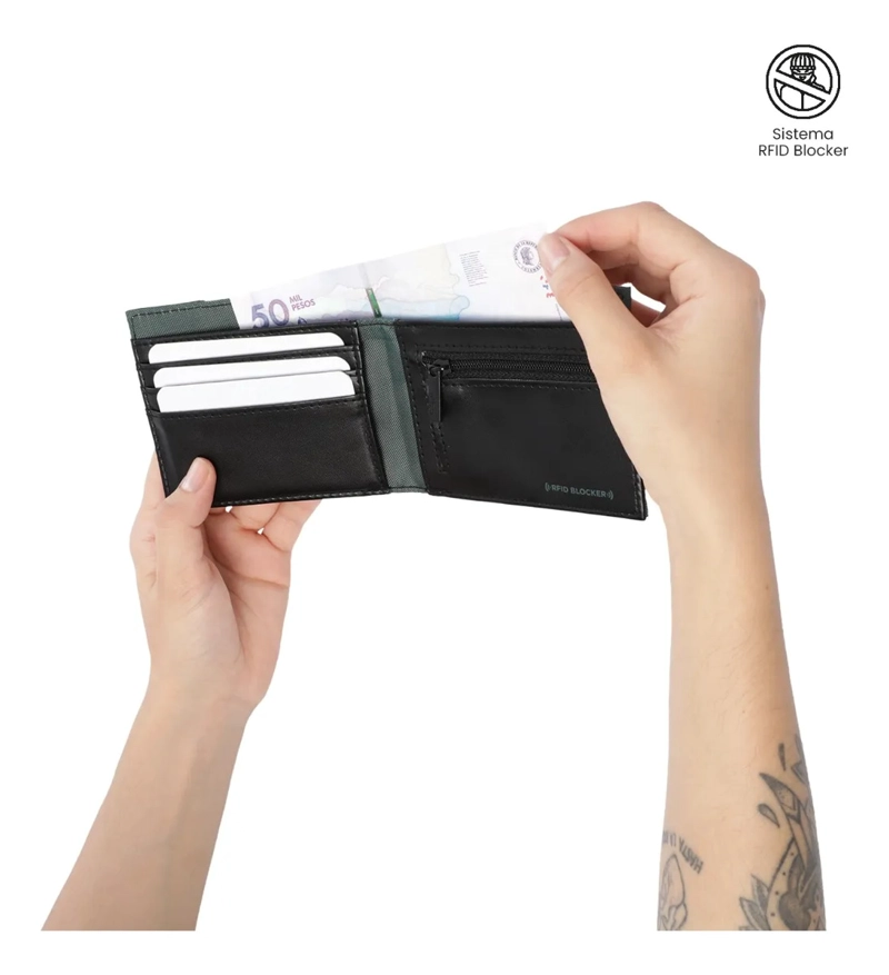 BILLETERA HOMBRE HALVO CON RFID BLOCKER VERDE - 3