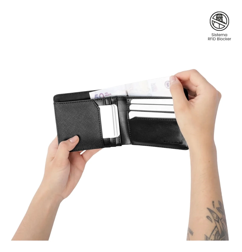 BILLETERA HOMBRE SAFFIANO CON RFID BLOCKER NEGRA - 3