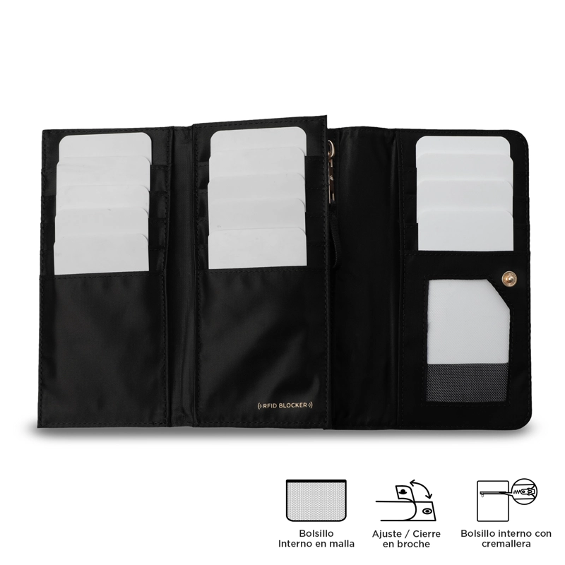 BILLETERA MUJER BEL GRANDE CON RFID BLOCKER NEGRA - 3