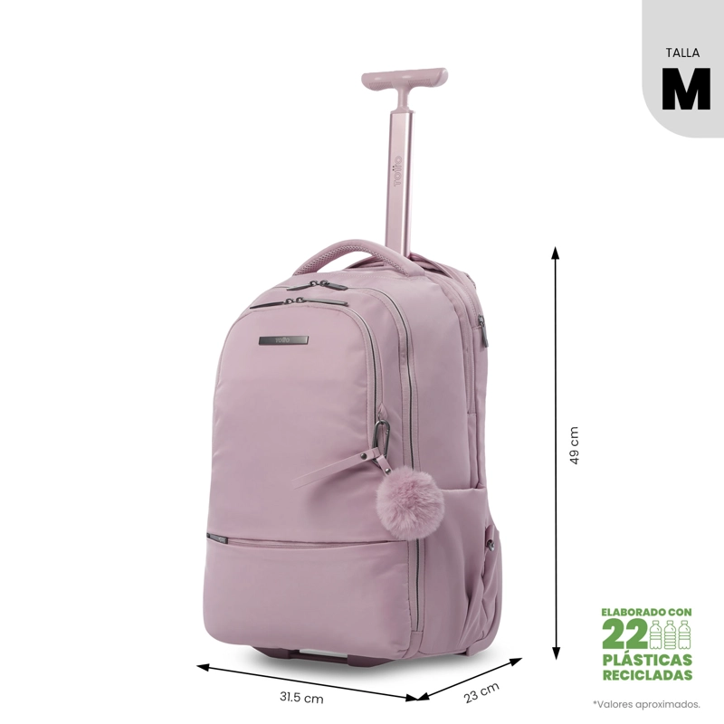 MOCHILA CON RUEDAS PARA VIAJE TROLLEY MEDIANO ROSADO - 2