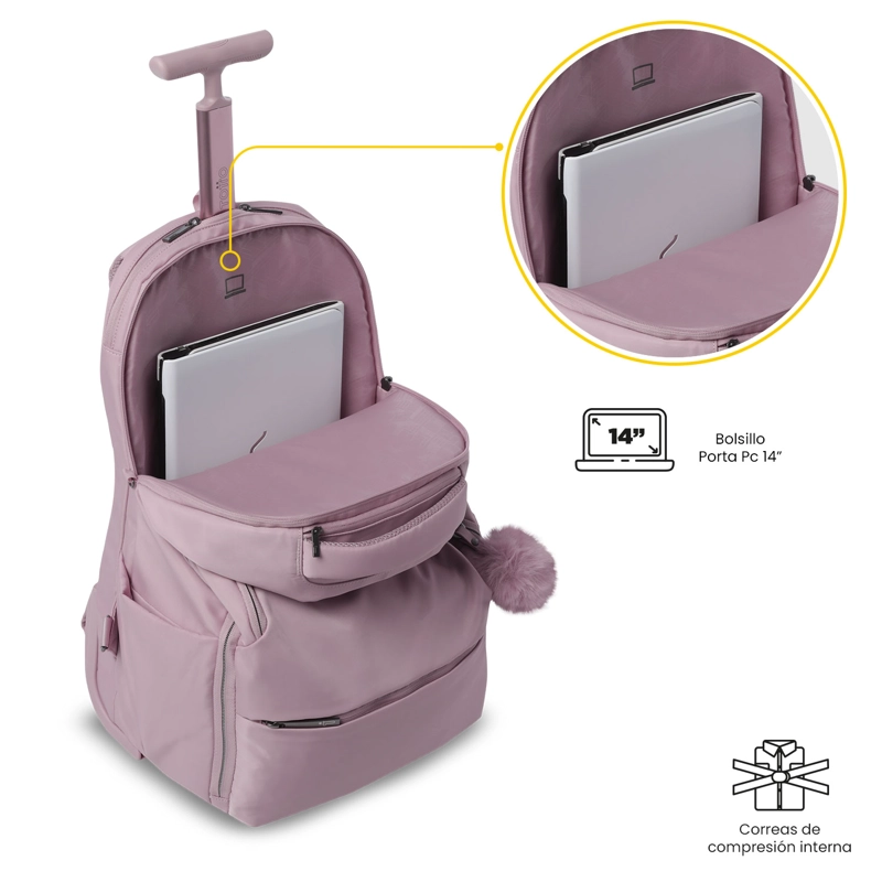 MOCHILA CON RUEDAS PARA VIAJE TROLLEY MEDIANO ROSADO - 4