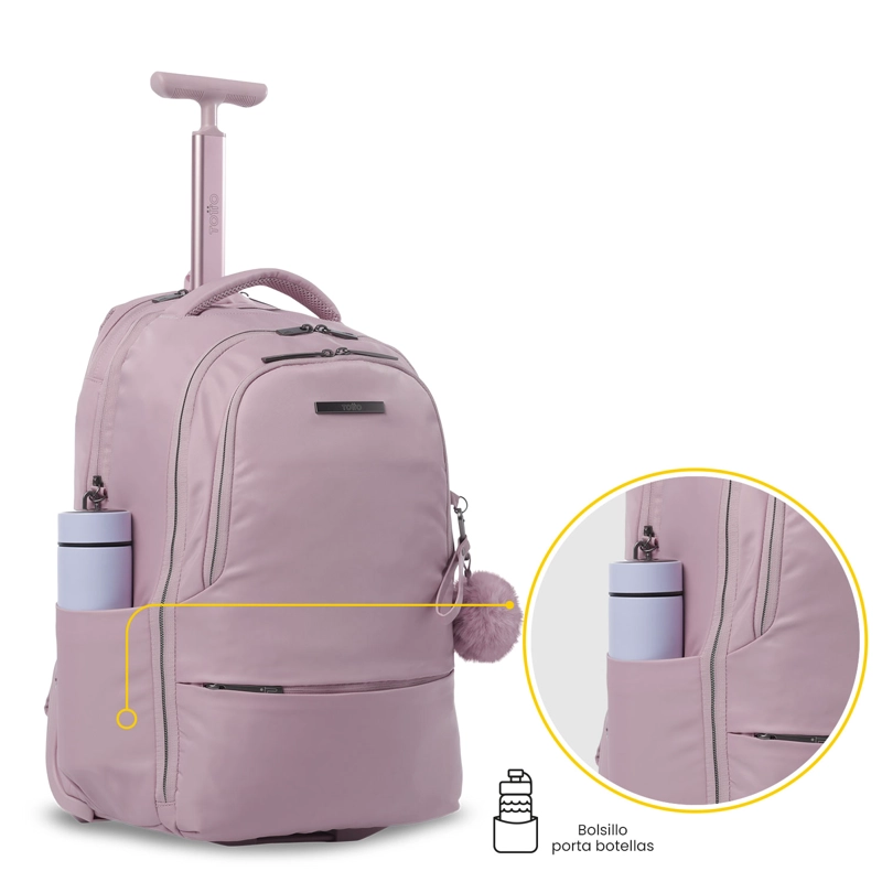 MOCHILA CON RUEDAS PARA VIAJE TROLLEY MEDIANO ROSADO - 5