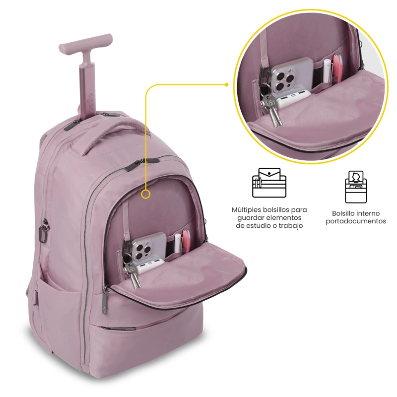 MOCHILA CON RUEDAS PARA VIAJE TROLLEY MEDIANO ROSADO - 6
