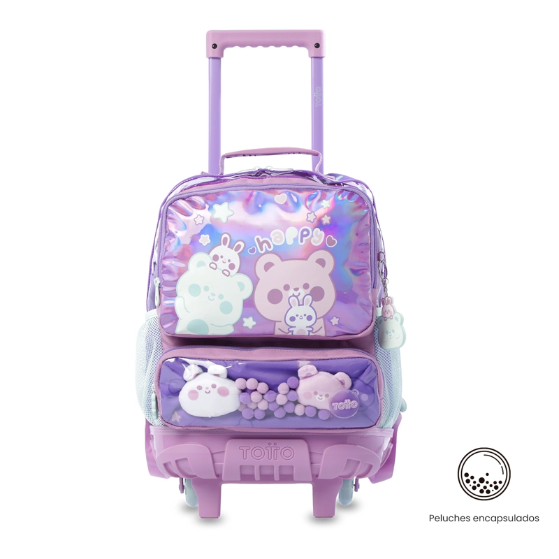 MOCHILA PARA NIÑA CON RUEDAS FRIENDS PARTY MEDIANO MORADO - 1