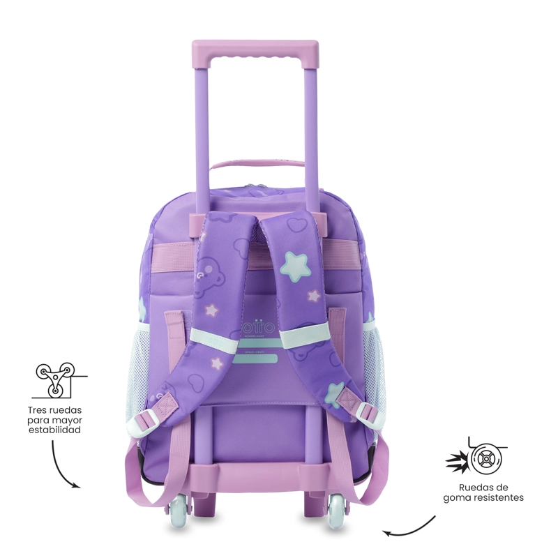 MOCHILA PARA NIÑA CON RUEDAS FRIENDS PARTY MEDIANO MORADO - 3