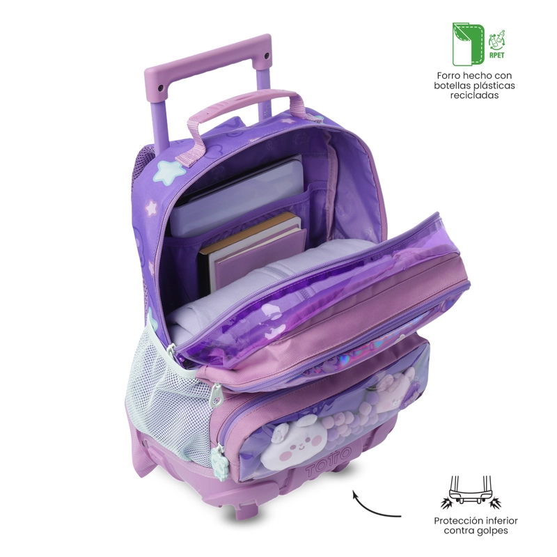 MOCHILA PARA NIÑA CON RUEDAS FRIENDS PARTY MEDIANO MORADO - 4