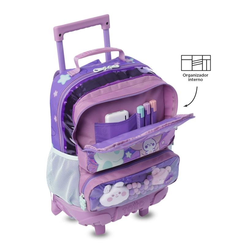 MOCHILA PARA NIÑA CON RUEDAS FRIENDS PARTY MEDIANO MORADO - 5