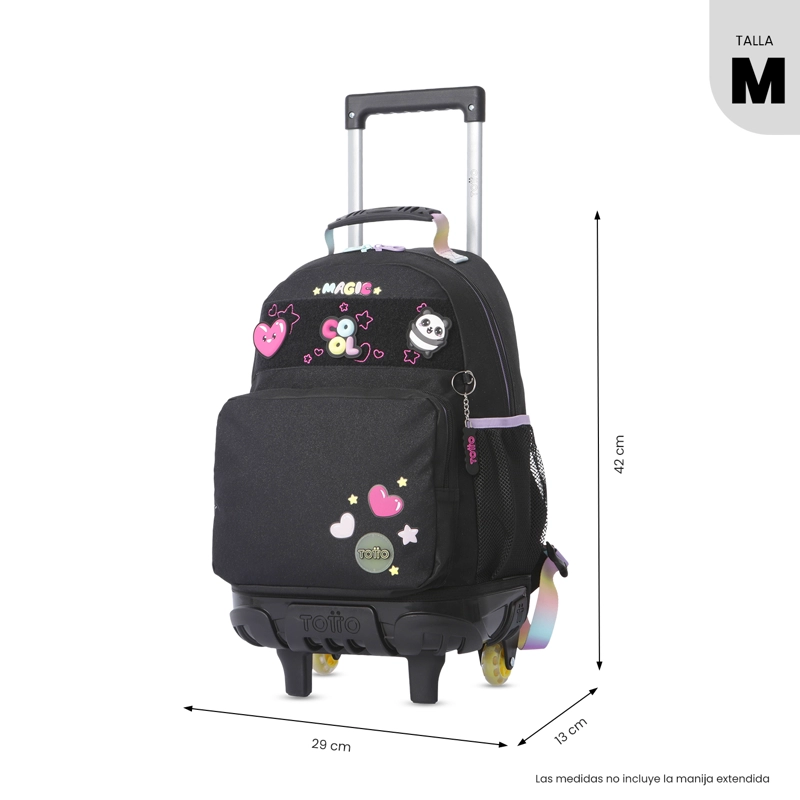 MOCHILA PARA NIÑA CON RUEDAS GLOWING BLACK MEDIANO NEGRO - 3