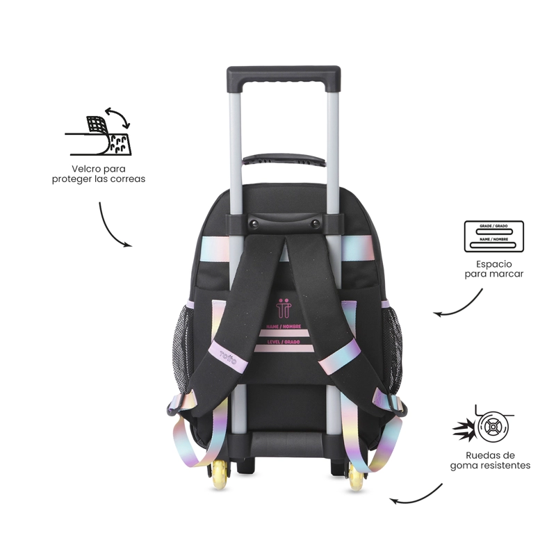 MOCHILA PARA NIÑA CON RUEDAS GLOWING BLACK MEDIANO NEGRO - 4