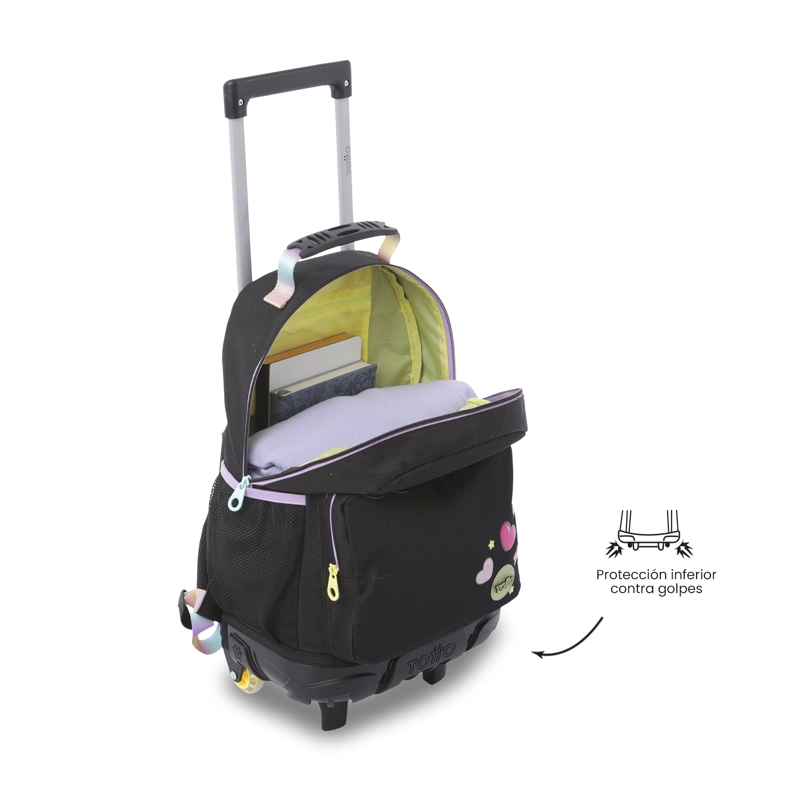 MOCHILA PARA NIÑA CON RUEDAS GLOWING BLACK MEDIANO NEGRO - 5