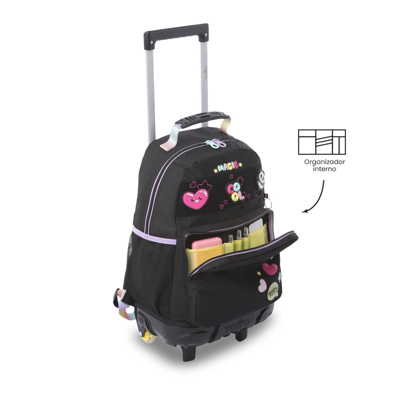 MOCHILA PARA NIÑA CON RUEDAS GLOWING BLACK MEDIANO NEGRO - 6