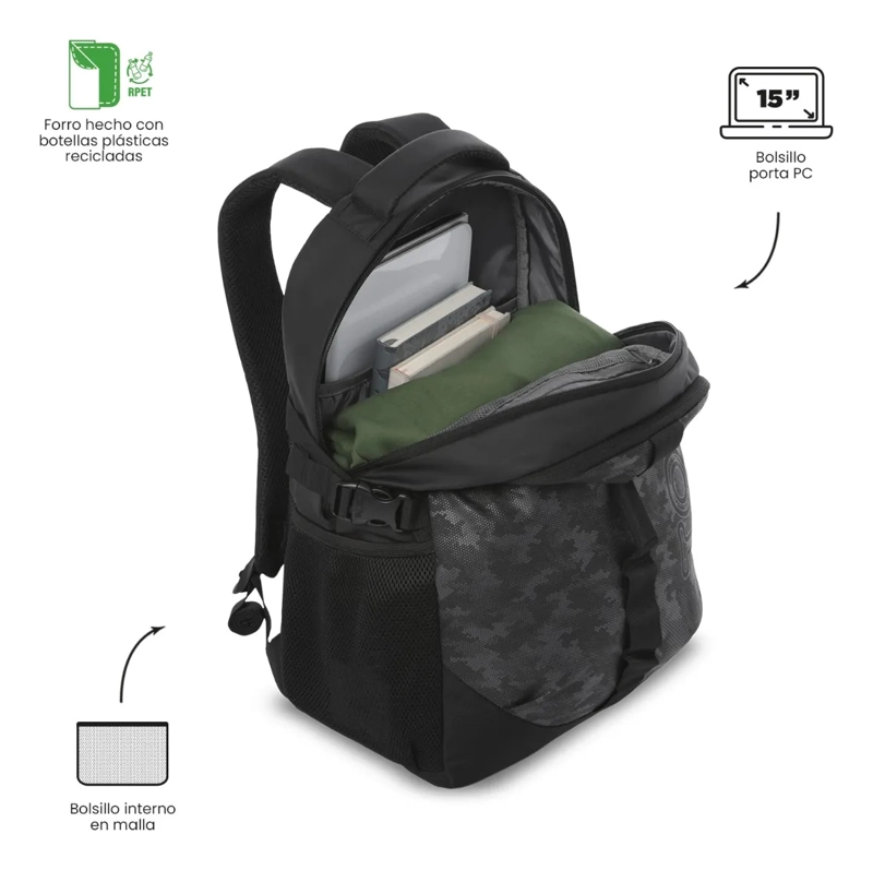 MOCHILA UNIVERSITARIA BREMEN PORTA PC 15  NEGRO HOMBRE - 5