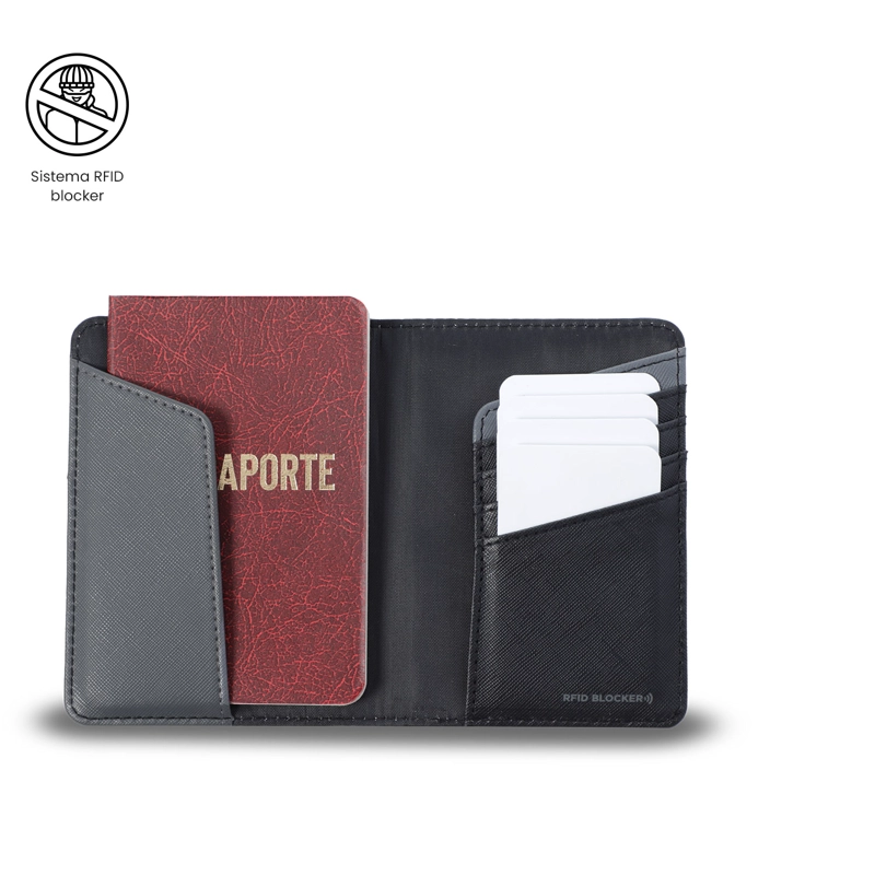 PORTAPASAPORTE ARON COLOR NEGRO/GRIS PEQUEÑO - 3