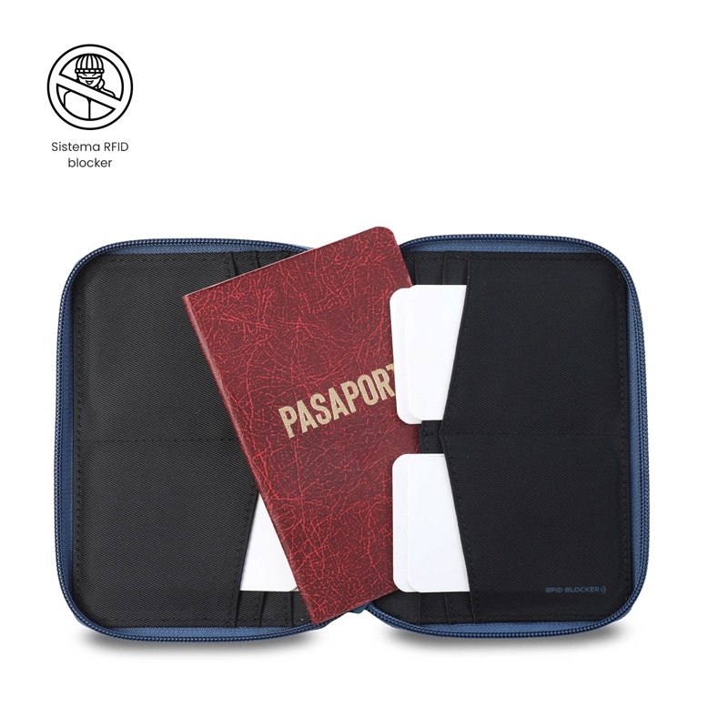 PORTAPASAPORTE ASTURI COLOR NEGRO/AZUL PEQUEÑO - 3