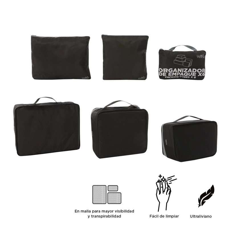 ORGANIZADOR DE VIAJE PACKING CUBE X 6 NEGRO - 2