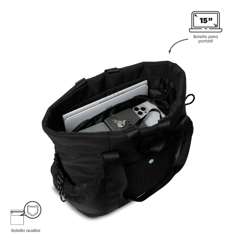 SHOPPING BAG GRANDE PARA MUJER PRAGA PORTA PC 15  NEGRO - 5