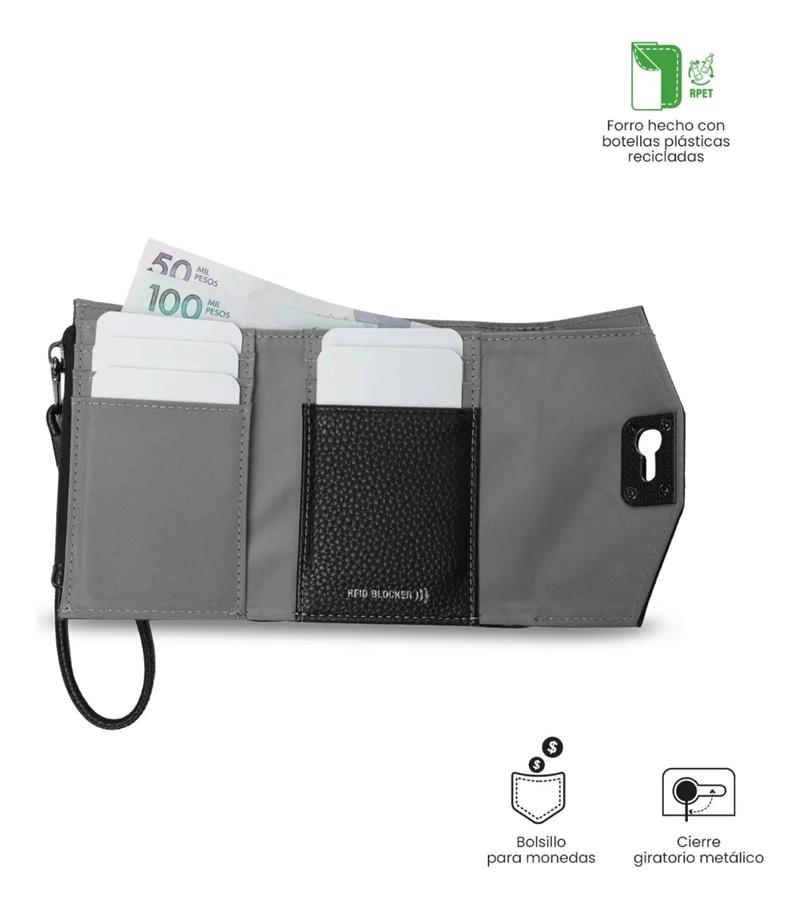 BILLETERA MUJER SMOOTH PEQUEÑA CON RFID BLOCKER NEGRA - 4