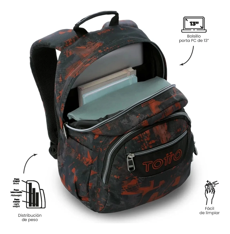 MOCHILA JUVENIL PORTA PC 13  GOMMAS NEGRO - 5