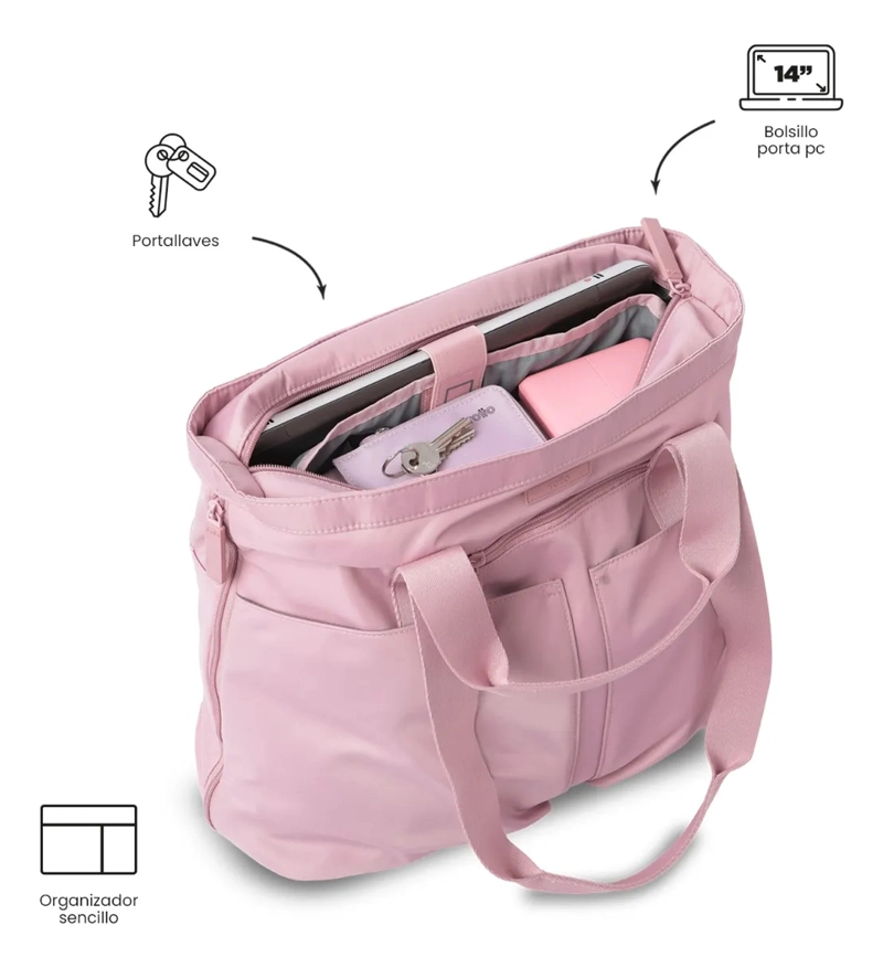 SHOPPING BAG GRANDE PARA MUJER CRESA PORTA PC 14  ROSADO - 6