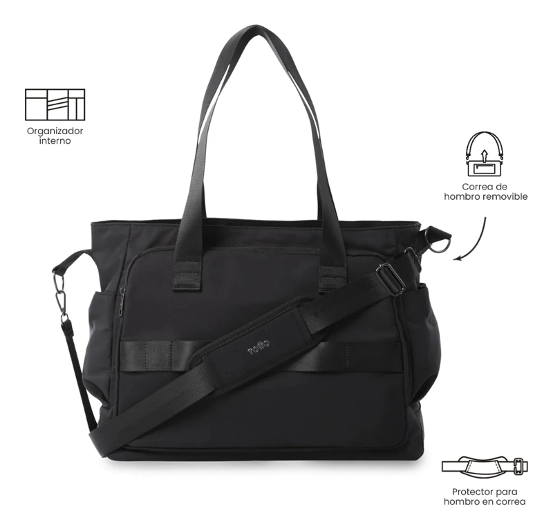BOLSO PARA MUJER MAXI TOTE GRANDE PORTA PC 16  NEGRO - 4