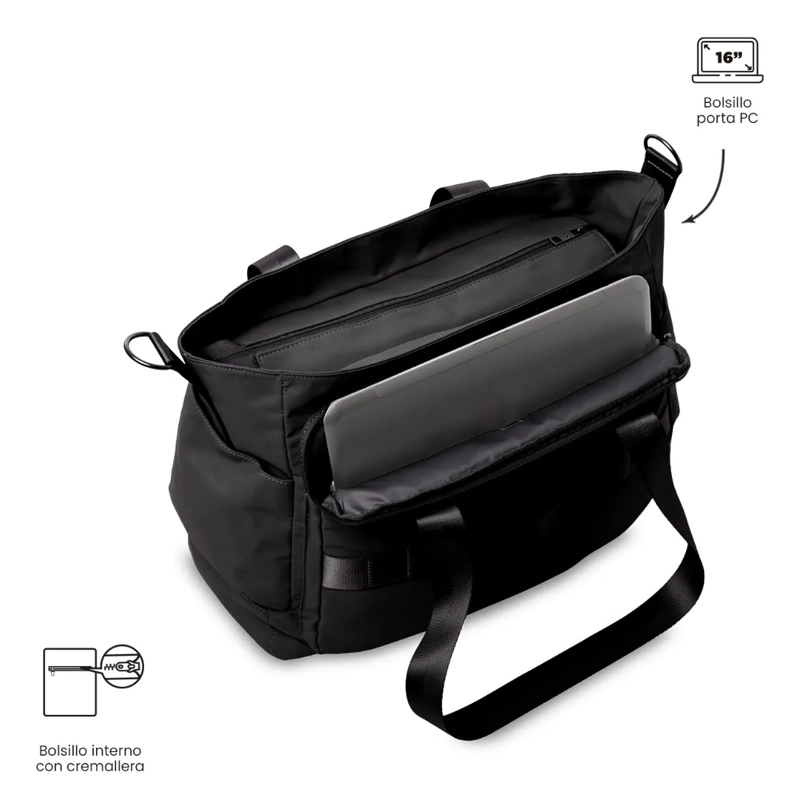 BOLSO PARA MUJER MAXI TOTE GRANDE PORTA PC 16  NEGRO - 5