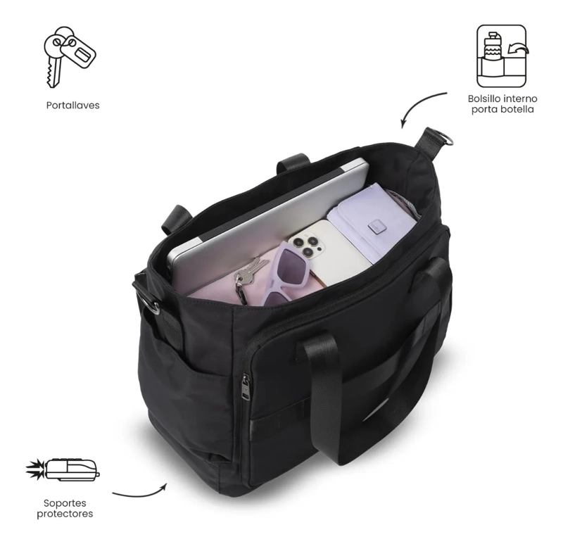BOLSO PARA MUJER MAXI TOTE GRANDE PORTA PC 16  NEGRO - 6