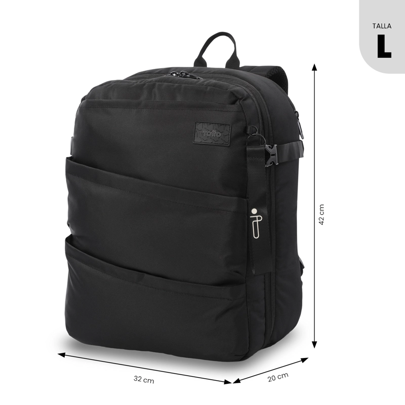 MOCHILA DE VIAJE GRANDE CREW NEGRO - 3
