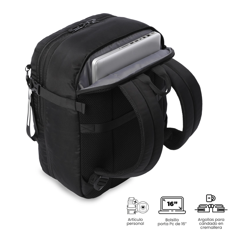 MOCHILA DE VIAJE GRANDE CREW NEGRO - 4