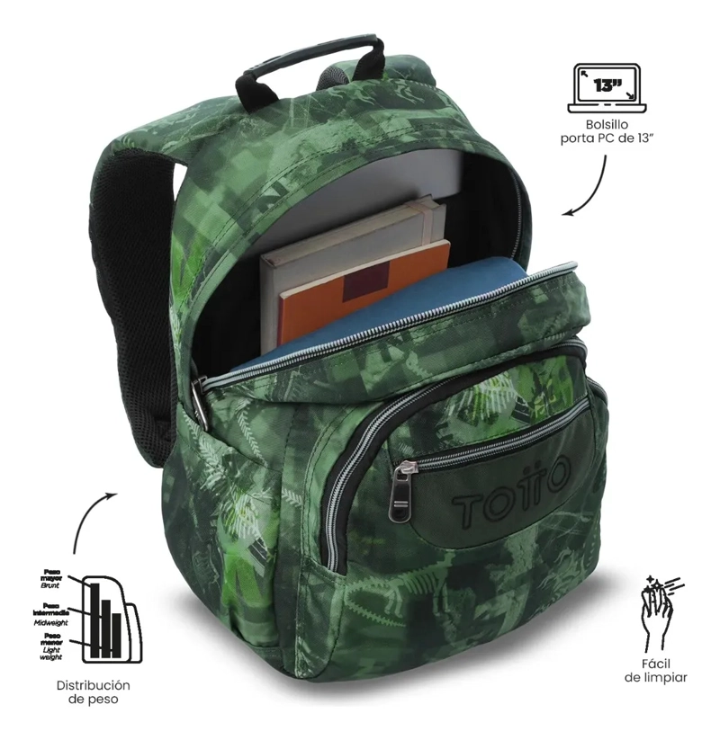 MOCHILA JUVENIL PORTA PC 13  GOMMAS VERDE - 5