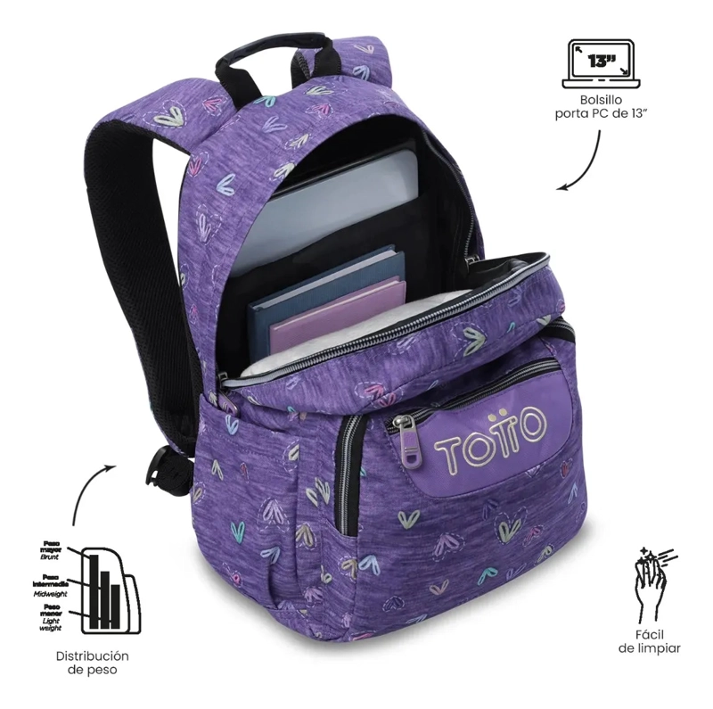 MOCHILA JUVENIL PORTA PC 13  GOMMAS MORADO - 5