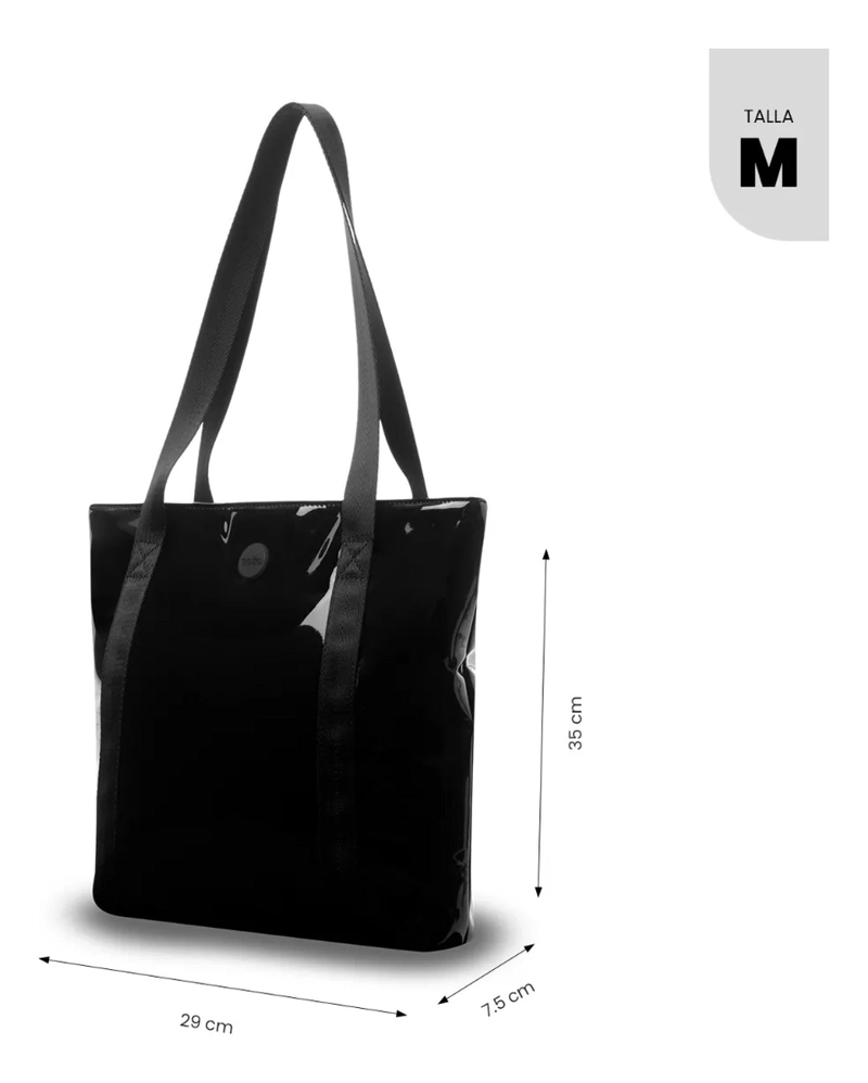 TOTE BAG PARA MUJER MIXI SHA ACABADO CHAROL MEDIANO NEGRO - 3