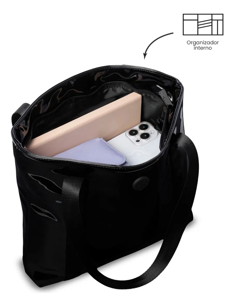 TOTE BAG PARA MUJER MIXI SHA ACABADO CHAROL MEDIANO NEGRO - 5