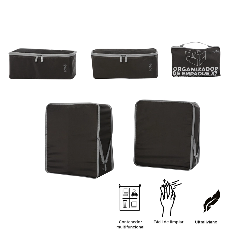 ORGANIZADOR DE VIAJE PACKING CUBE X 5 NEGRO - 2
