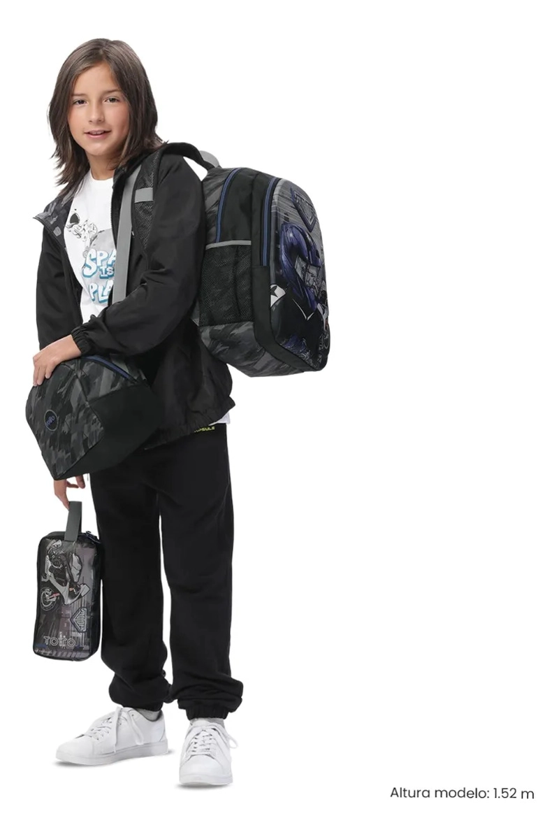 PACK ESCOLAR X3 MORRAL +LONCHERA+MULTIUSO HELMET RACER NEGRO - 2